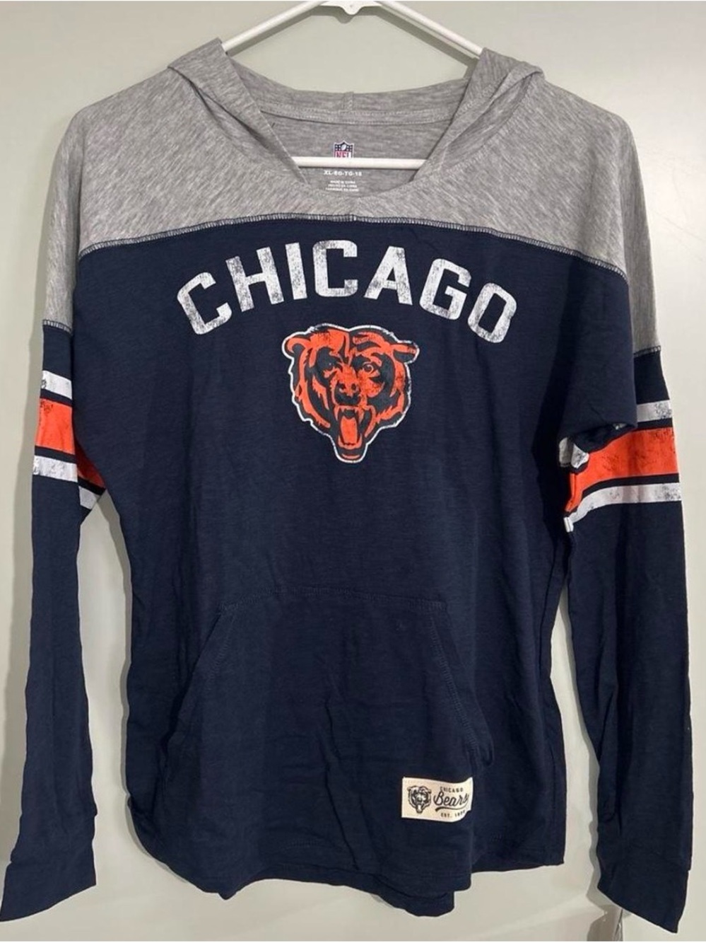 NFL Chicago Bears Youth Hooded Long Sleeve Shirt - Navy/Gray/Orange